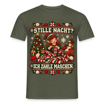Stille Nacht? Ich zähle Maschen - Männer T-Shirt - Militärgrün - Vorne - AI Model Male 178 light (178cm)
