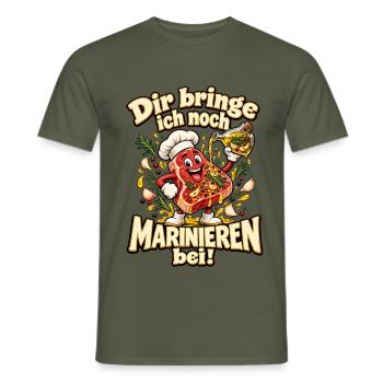 Dir bringe ich noch Marinieren bei! – Grillhumor - Männer T-Shirt - Militärgrün - Vorne - AI Model Male 178 light (178cm)
