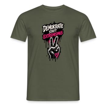 Demokratie statt Extremismus - Männer T-Shirt - Militärgrün - Vorne - AI Model Male 178 light (178cm)