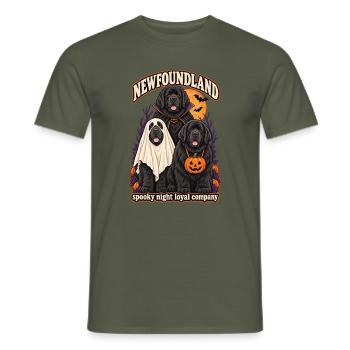 Spooky Night Loyal Company – Neufundländer Hundemama - Männer T-Shirt - Militärgrün - Vorne - AI Model Male 178 light (178cm)