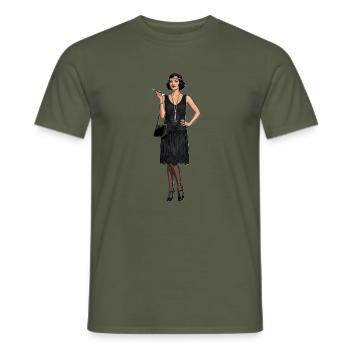 Schwarzes Flapper-Kleid 1920er Chic - Männer T-Shirt - Militärgrün - Vorne - AI Model Male 178 light (178cm)