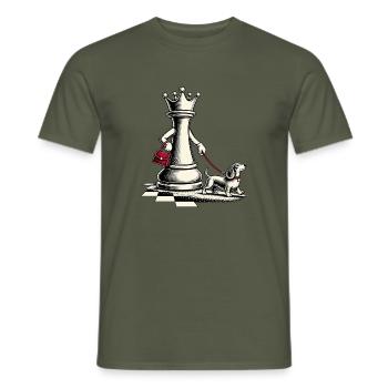 Schachdame mit Hund beim Spaziergang - Männer T-Shirt - Militärgrün - Vorne - AI Model Male 178 light (178cm)