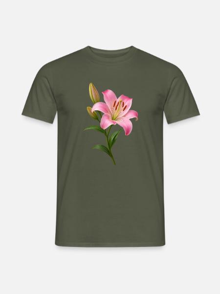 Rosa Lilienblüten-Grafik - Männer T-Shirt - Militärgrün