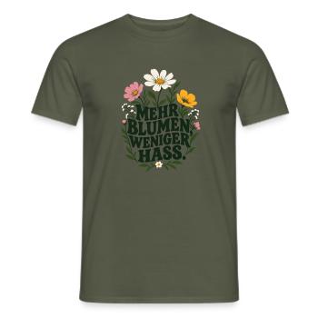 Mehr Blumen Weniger Hass - Männer T-Shirt - Militärgrün - Vorne - AI Model Male 178 light (178cm)