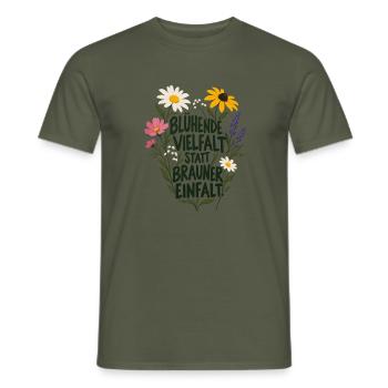 Blühende Vielfalt statt brauner Einfalt Antifa  - Männer T-Shirt - Militärgrün - Vorne - AI Model Male 178 light (178cm)
