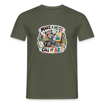 Messy Art Raccoon Studio - Männer T-Shirt - Militärgrün - Vorne - AI Model Male 178 light (178cm)