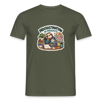 Prokrastination in Progress Cartoon - Männer T-Shirt - Militärgrün - Vorne - AI Model Male 178 light (178cm)