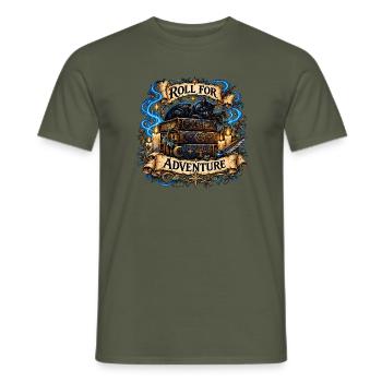 Roll for Adventure – Zauberkatze auf Büchern - Männer T-Shirt - Militärgrün - Vorne - AI Model Male 178 light (178cm)