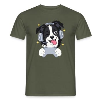 Gaming Border Collie mit Headset und Controller - Männer T-Shirt - Militärgrün - Vorne - AI Model Male 178 light (178cm)