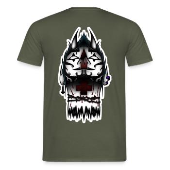 Tätowierter schwarzer Totenkopf und Kreuz - Männer T-Shirt - Militärgrün - Hinten - AI Model Male 178 light (178cm)