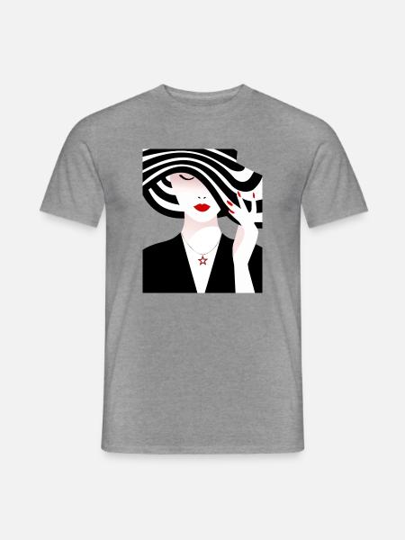 Frau mit schwarz weiß gestreiftem Hut - Männer T-Shirt - Graphit meliert