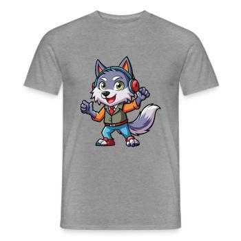 Wolf Lustige Zeichentrickfigur Kopfhörer Musik - Männer T-Shirt - Graphit meliert - Vorne - AI Model Male 178 light (178cm)