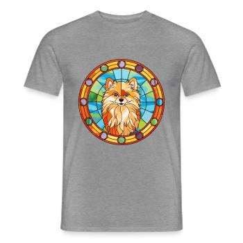 Pomeranian German Spitz Dog Rasse Stained Glass Co - Männer T-Shirt - Graphit meliert - Vorne - AI Model Male 178 light (178cm)