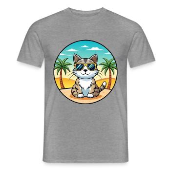 American Wirehair Cat Breed Cartoon Sunglass Beach - Men's T-Shirt - graphite heather - Front - AI Model Male 178 light (178cm)