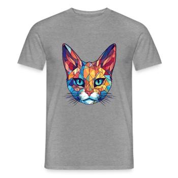 Pixie Bob Katze Bunte Aquarell Haustier Illustration - Männer T-Shirt - Graphit meliert - Vorne - AI Model Male 178 light (178cm)