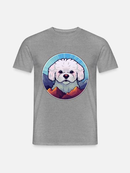 Bichon Frise Hunderasse Cartoon Kawaii Aquarell - Männer T-Shirt - Graphit meliert
