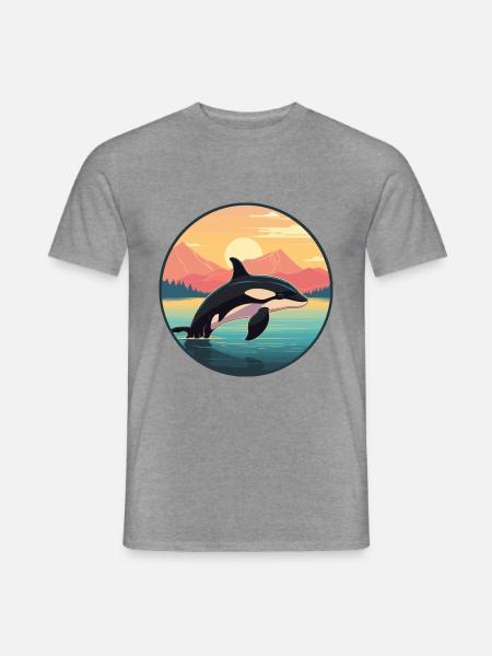Orca Buntes Aquarell Cartoon Kawaii Tier - Männer T-Shirt - Graphit meliert