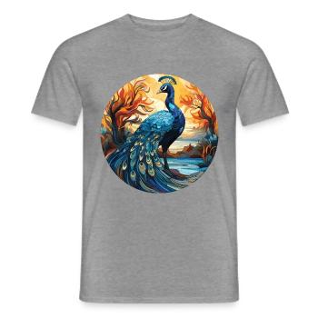 Bunte Aquarell-Tierillustration des Pfaus - Männer T-Shirt - Graphit meliert - Vorne - AI Model Male 178 light (178cm)