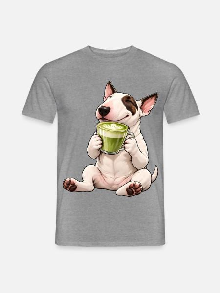 Bull Terrier mit Matcha Latte - Männer T-Shirt - Graphit meliert