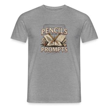 Stop KI Pencils Before Prompts Gegen Ki - Männer T-Shirt - Graphit meliert - Vorne - AI Model Male 178 light (178cm)
