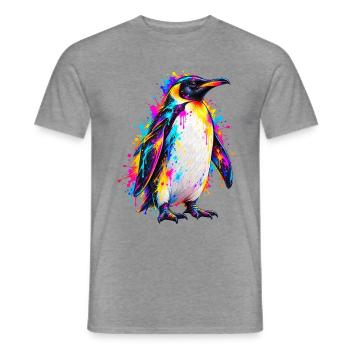 Pinguin – Buntes Neon Graffiti Tierporträt - Männer T-Shirt - Graphit meliert - Vorne - AI Model Male 178 light (178cm)