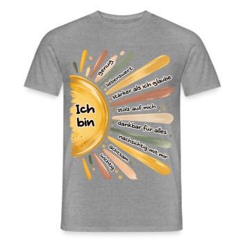 Ich bin genug – Positive Affirmationen Sonne - Männer T-Shirt - Graphit meliert - Vorne - AI Model Male 178 light (178cm)