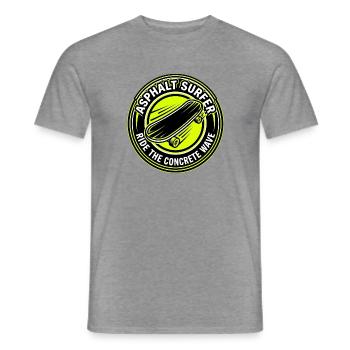 Asphalt Surfer – Longboard-Skater-Abzeichen - Männer T-Shirt - Graphit meliert - Vorne - AI Model Male 178 light (178cm)