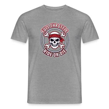 Full Throttle – Skull Biker Badge Ride or Die - Männer T-Shirt - Graphit meliert - Vorne - AI Model Male 178 light (178cm)