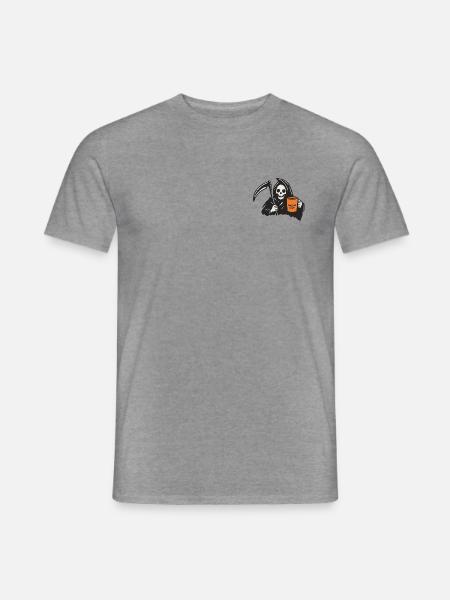 Halloween Sensenmann mit Kaffeebecher - Männer T-Shirt - Graphit meliert