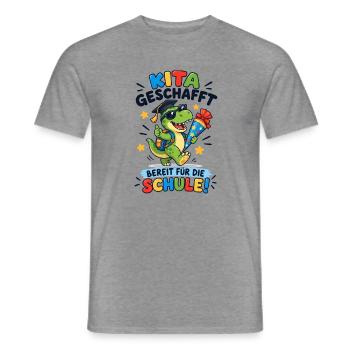 Kita geschafft Einschulung Dino - Männer T-Shirt - Graphit meliert - Vorne - AI Model Male 178 light (178cm)