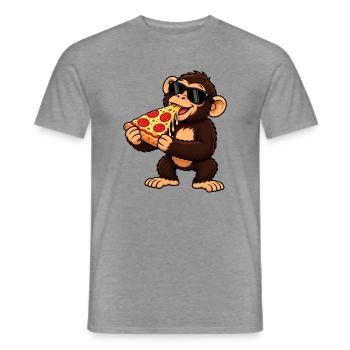 Schimpanse mit Pizza Cool Cartoon - Männer T-Shirt - Graphit meliert - Vorne - AI Model Male 178 light (178cm)