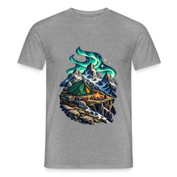 Hochgebirgslager unter einem Polarlichtbogen - Männer T-Shirt - Graphit meliert - Vorne - AI Model Male 178 light (178cm)