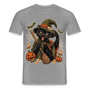Halloween Büro-Hexe erschöpfte Hexenkatze - Männer T-Shirt - Graphit meliert - Vorne - AI Model Male 178 light (178cm)