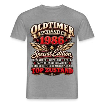 Oldtimer Baujahr 1986 – Vintage Special Edition - Männer T-Shirt - Graphit meliert - Vorne - AI Model Male 178 light (178cm)