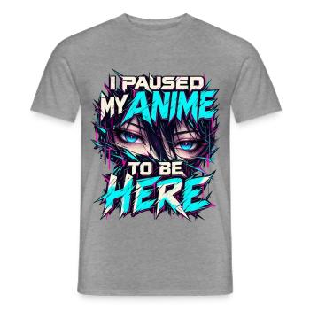 Anime Manga Augen – I Paused My Anime to Be Here - Männer T-Shirt - Graphit meliert - Vorne - AI Model Male 178 light (178cm)