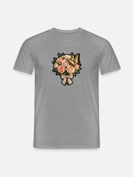 Pfirsichrosen mit Schmetterling - Männer T-Shirt - Graphit meliert