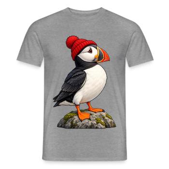 Papageitaucher mit roter Bobble-Mütze - Männer T-Shirt - Graphit meliert - Vorne - AI Model Male 178 light (178cm)