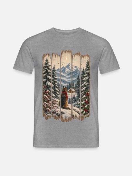 Winter-Waldhund-Weihnachtsdesign – rustikaler Schnee - Männer T-Shirt - Graphit meliert
