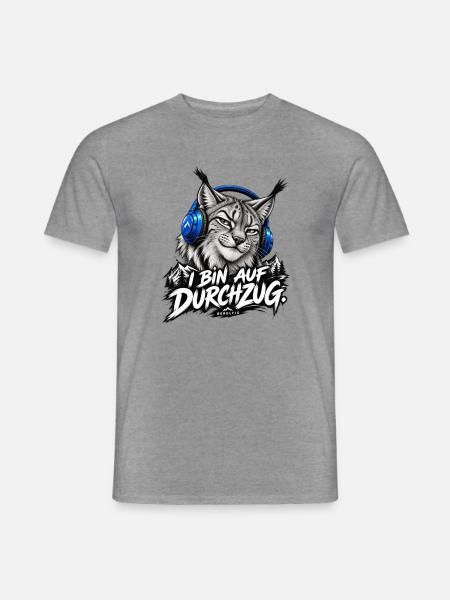 Katzenkopf mit Kopfhörern Bergabenteuer - Männer T-Shirt - Graphit meliert