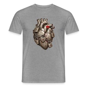 Herz aus angekettetem Stahl und roter Blume – Liebe - Männer T-Shirt - Graphit meliert - Vorne - AI Model Male 178 light (178cm)