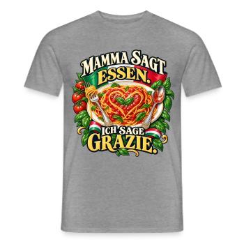 Mamma sagt Essen. Ich sage Grazie. - Männer T-Shirt - Graphit meliert - Vorne - AI Model Male 178 light (178cm)