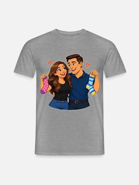 Paar in bunten Socken - Männer T-Shirt - Graphit meliert