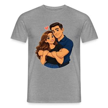 Herzerwärmendes Cartoon-Paar, das sich umarmt - Männer T-Shirt - Graphit meliert - Vorne - AI Model Male 178 light (178cm)