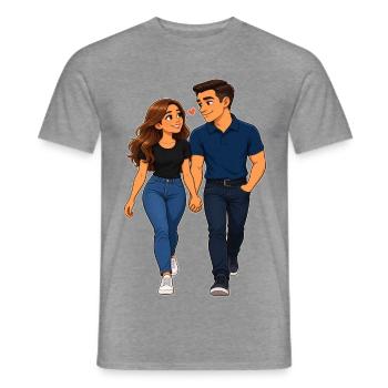 Paar-Spaziergang-Zeichentrick - Männer T-Shirt - Graphit meliert - Vorne - AI Model Male 178 light (178cm)