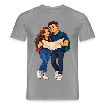 Abenteuerliches Duo mit Karte und Rucksack - Männer T-Shirt - Graphit meliert - Vorne - AI Model Male 178 light (178cm)