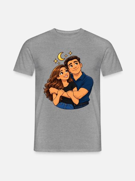 Moonlit Embrace Duo - Männer T-Shirt - Graphit meliert