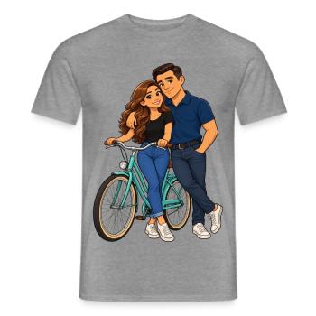Paar auf dem Fahrrad: Liebesmoment - Männer T-Shirt - Graphit meliert - Vorne - AI Model Male 178 light (178cm)