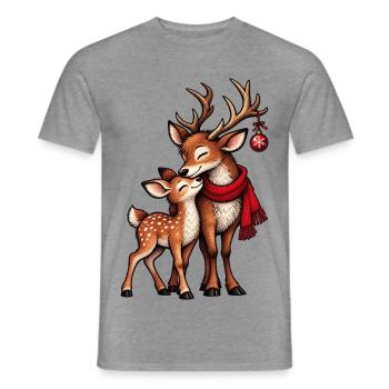 Weihnachts-Rentier-Paar mit rotem Schal - Männer T-Shirt - Graphit meliert - Vorne - AI Model Male 178 light (178cm)