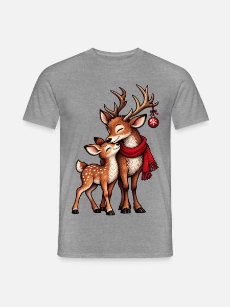 Weihnachts-Rentier-Paar mit rotem Schal - Männer T-Shirt - Graphit meliert