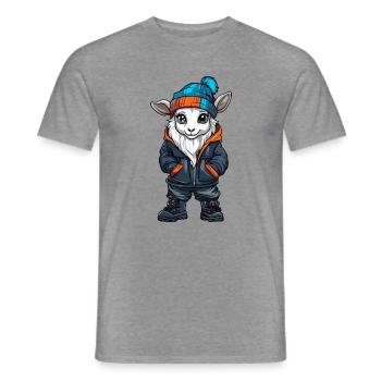 Ziege mit Winterjacke und Mütze - Männer T-Shirt - Graphit meliert - Vorne - AI Model Male 178 light (178cm)